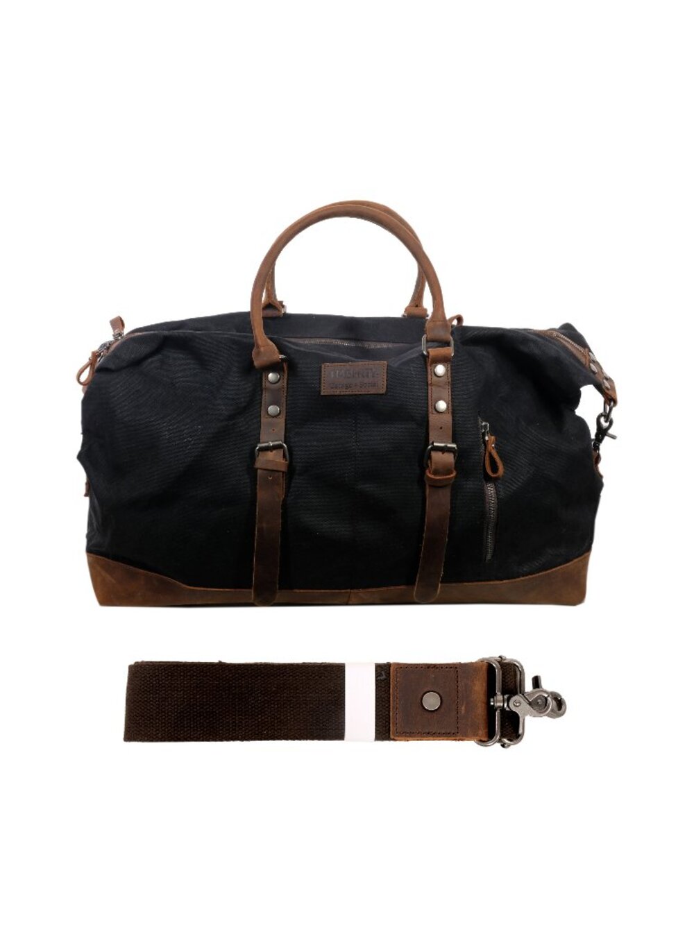 NEW HAGERTY Duffel Bag / Travel Bag Carry On Luggage Black Canvas Oiled Leather